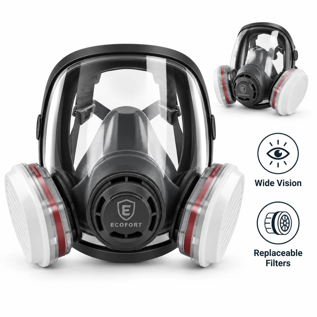 REP4007 Full Face Mask wide vision and replaceable filter presentation