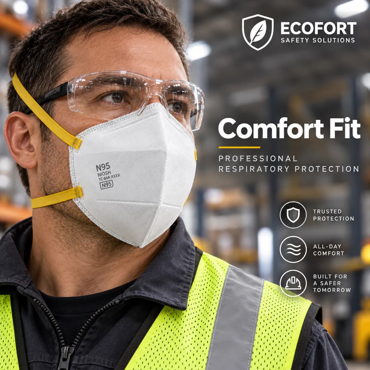 REP6001V N95 Mask shown worn for a comfort fit