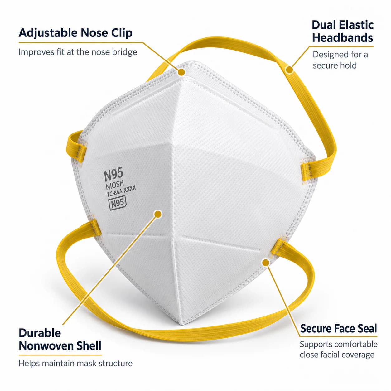 REP6001V N95 Mask adjustable nose clip and face seal detail