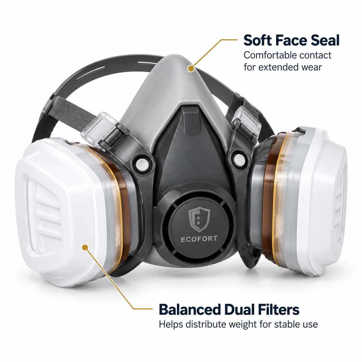 REP601 Half Mask soft face seal and balanced dual filter detail