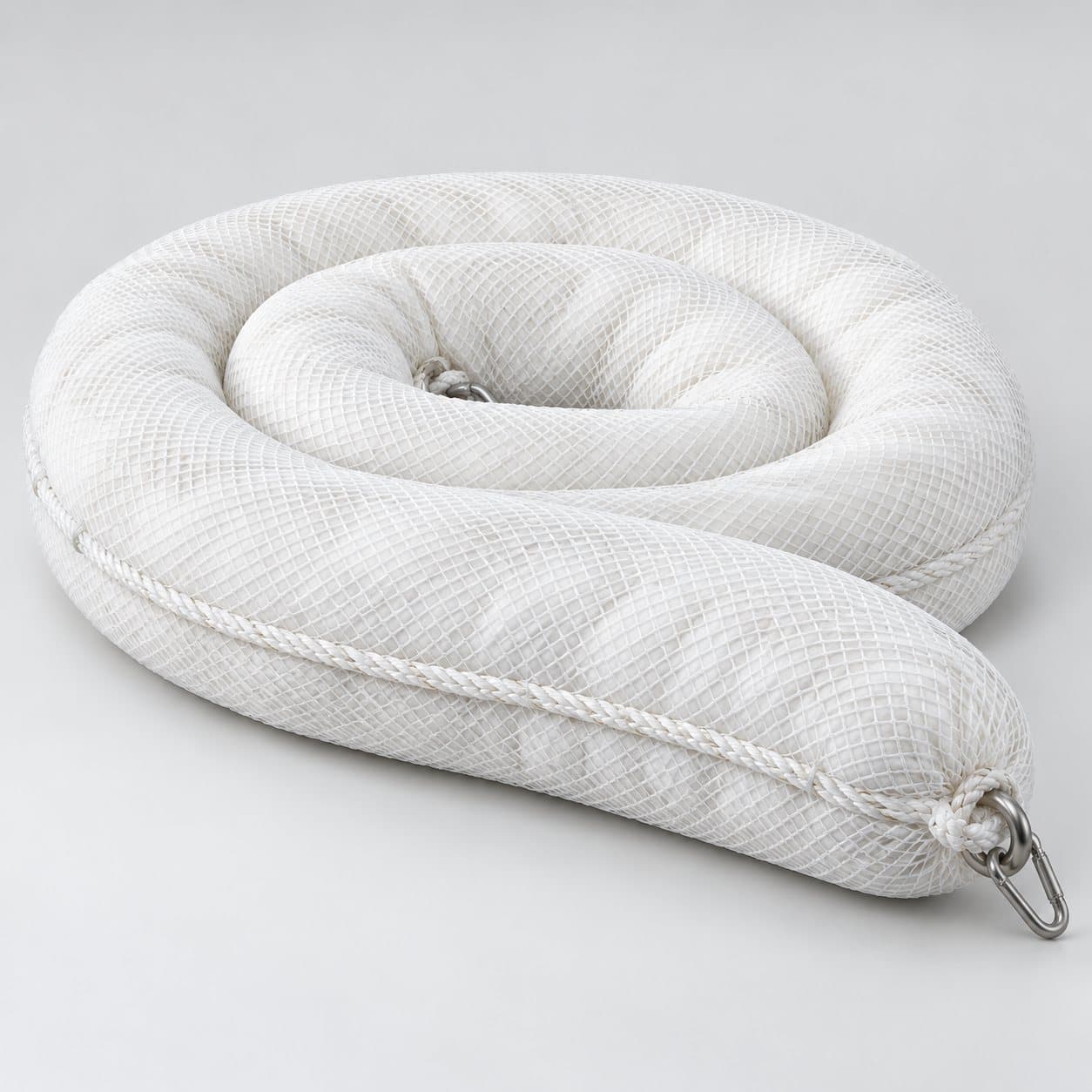 White oil-only absorbent boom for waterborne spill containment