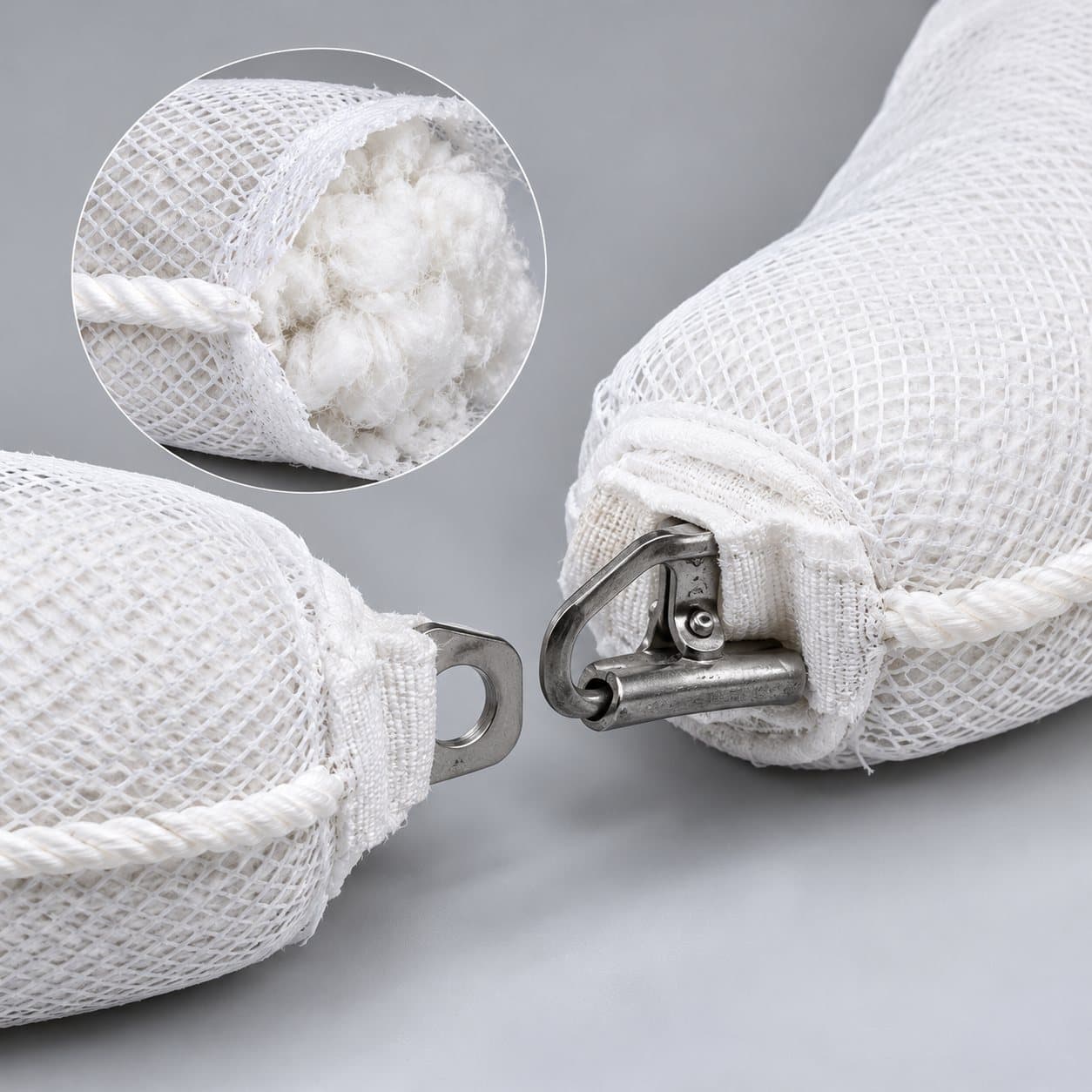 Oil-only absorbent boom mesh rope and connector detail
