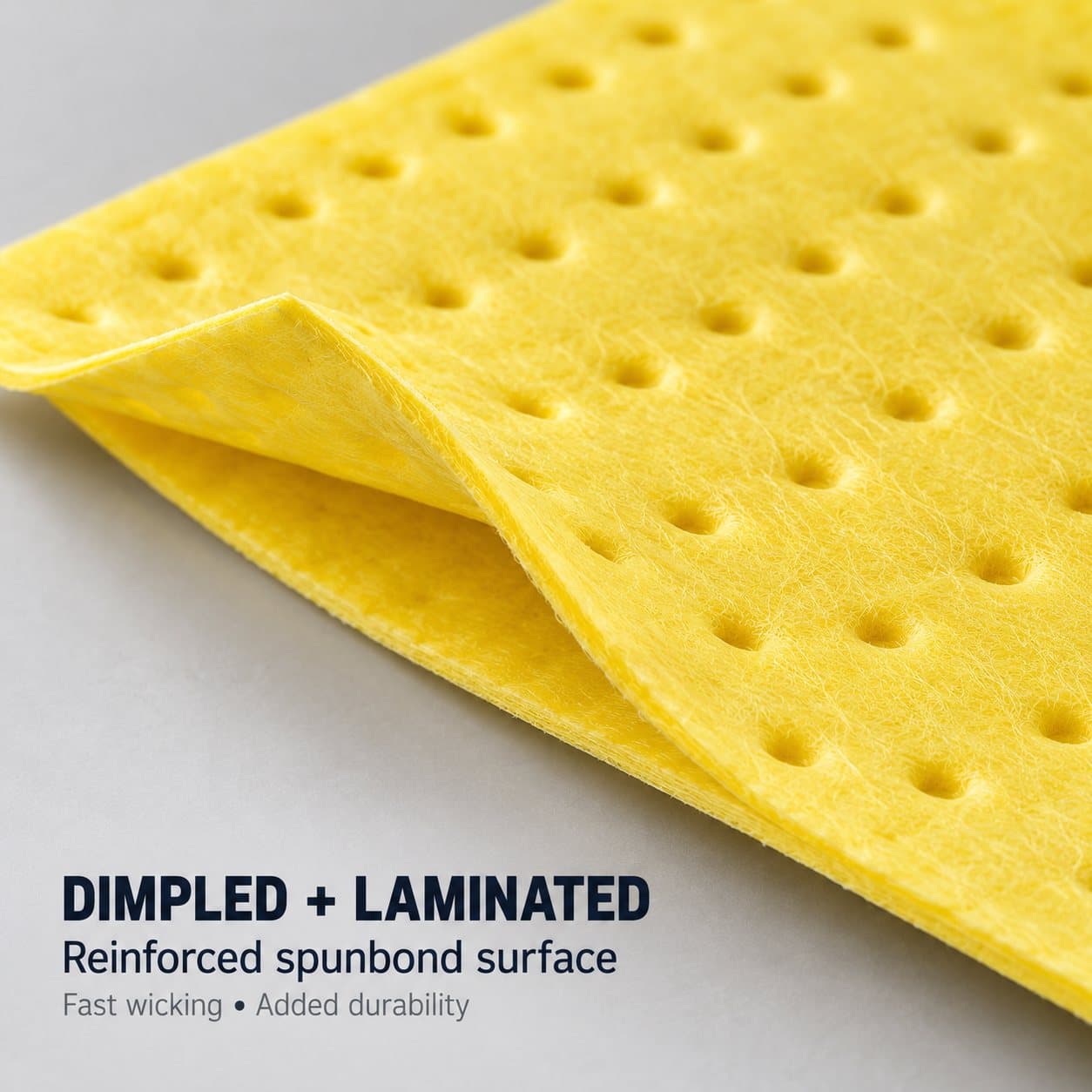 Dimpled laminated chemical absorbent mat surface detail