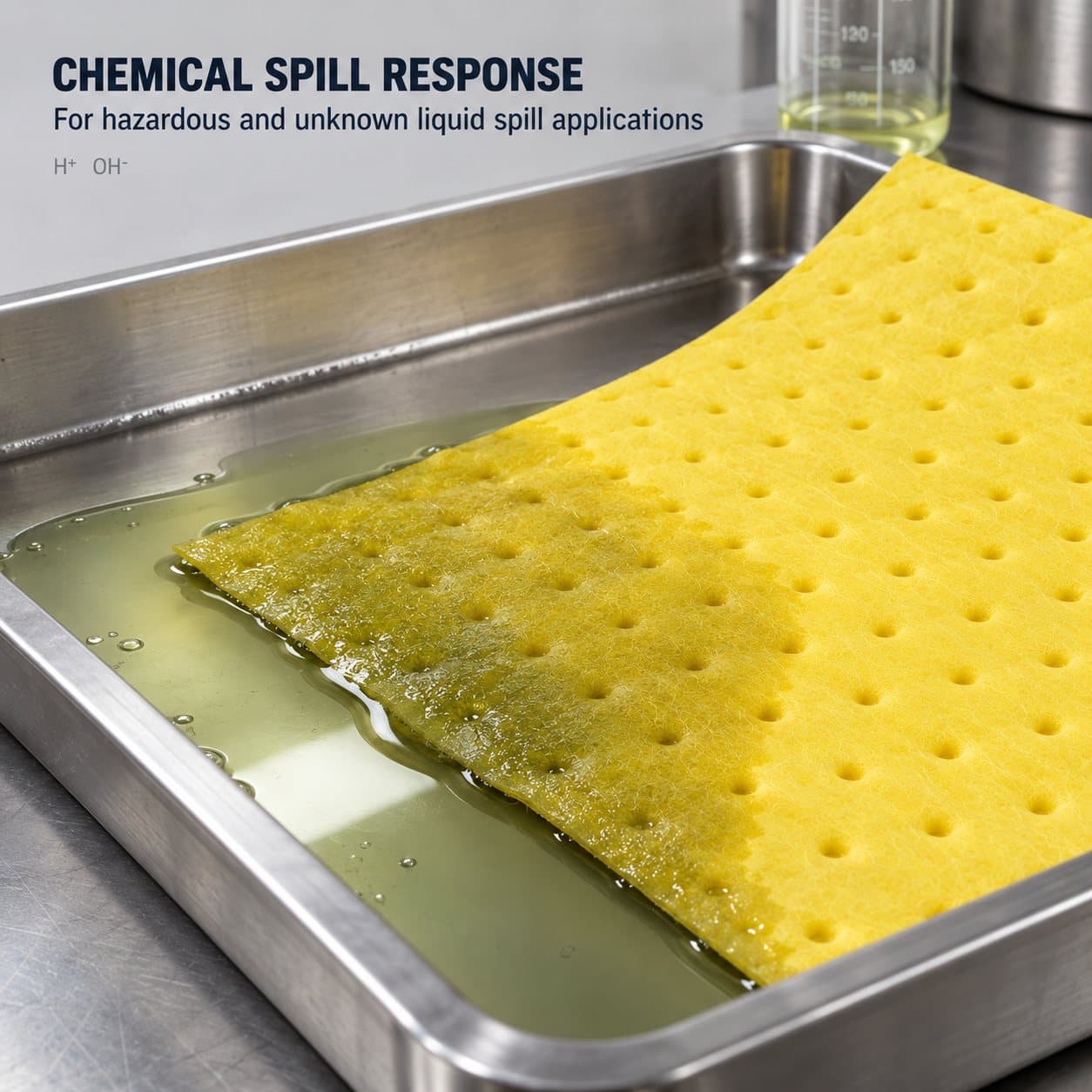 Chemical absorbent mat being used for liquid spill response