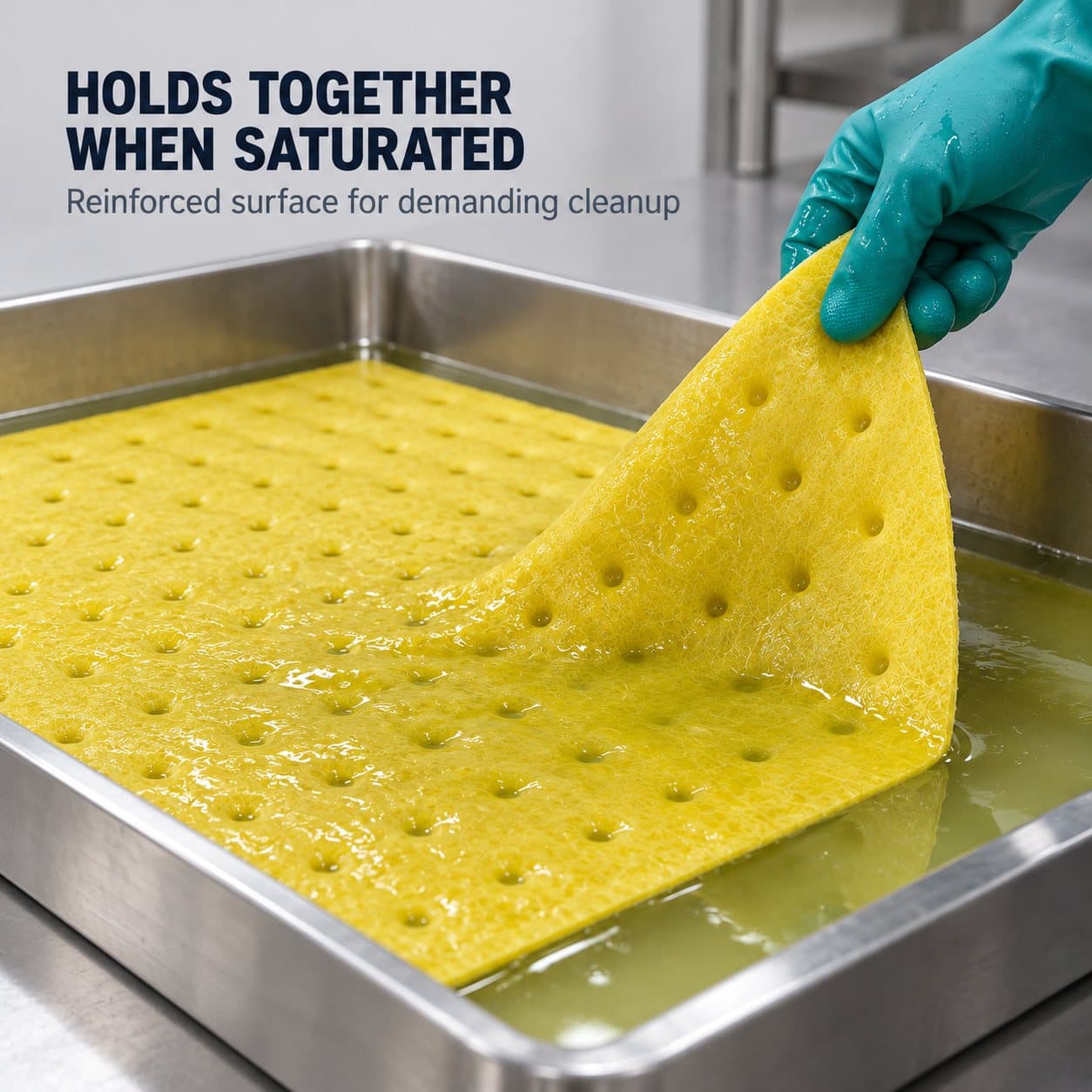 Saturated chemical absorbent mat retaining its shape during handling
