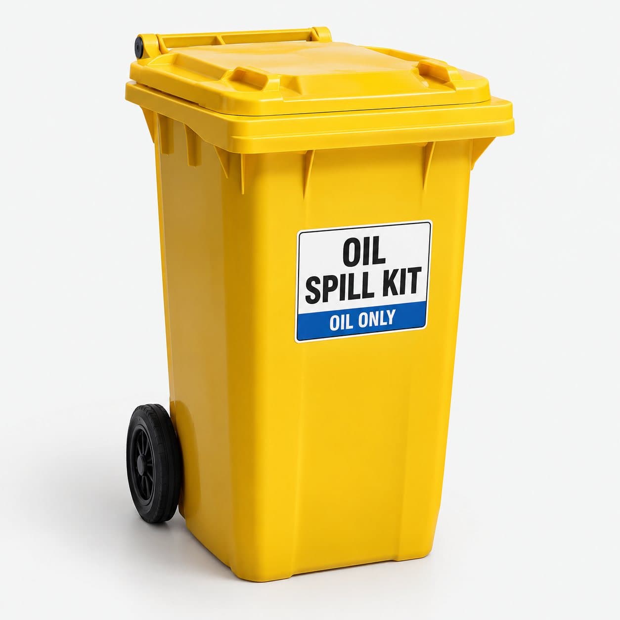 Mobile oil-only spill kit in a yellow wheeled container
